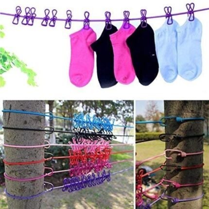 Stainless Steel Travel Clothesline with Clips & Hooks | Retractable & Stretchable Laundry Rope for Home, Outdoor, Camping, Hotel | Windproof & Portable Clothes Drying Line – 1.8m to 3.6m Extendable.