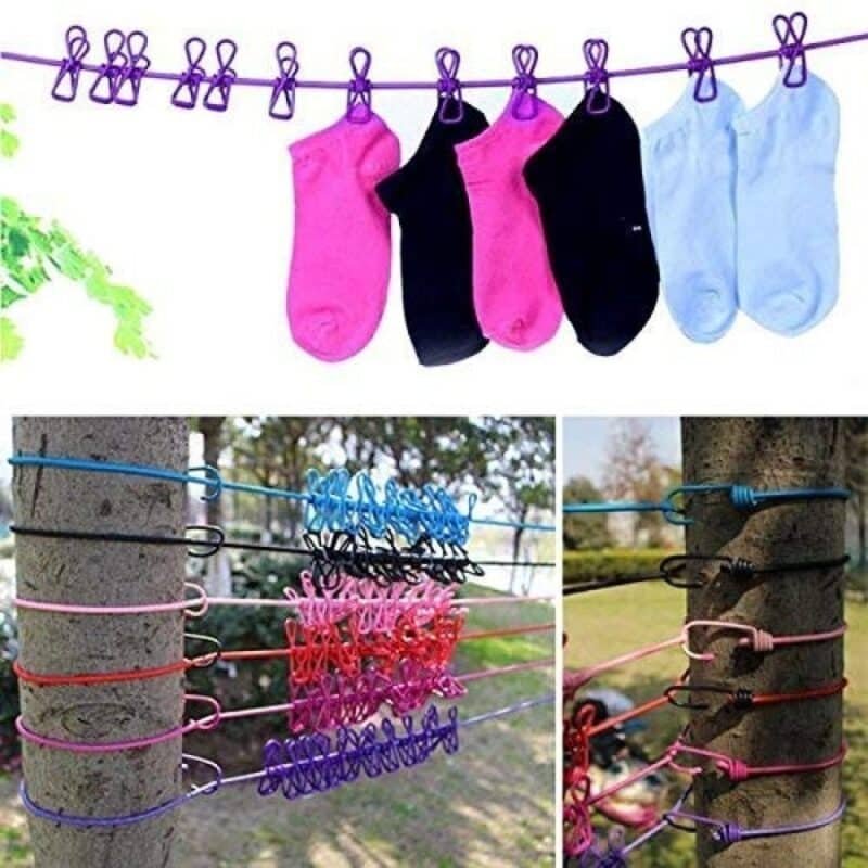 Stainless Steel Travel Clothesline with Clips & Hooks | Retractable & Stretchable Laundry Rope for Home, Outdoor, Camping, Hotel | Windproof & Portable Clothes Drying Line – 1.8m to 3.6m Extendable.