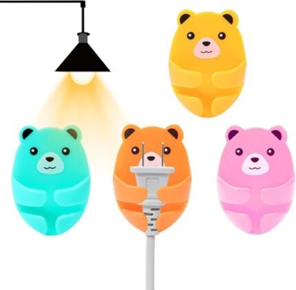 Cartoon Bear Plug Wall Hook – Self-Adhesive Cord Organizer (Pack of 4)