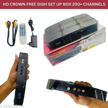 CROWN Full HD Free Dish Set Top Box | 200+ Free Channels | MPEG2/MPEG4 | AV Output | DVB-S2 Satellite Receiver (Random Color)