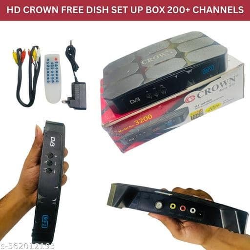 CROWN Full HD Free Dish Set Top Box | 200+ Free Channels | MPEG2/MPEG4 | AV Output | DVB-S2 Satellite Receiver (Random Color)