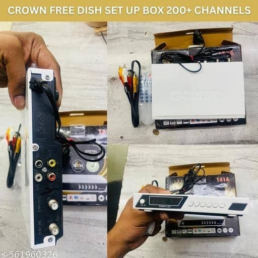 CROWN 1616 Free Dish Set Top Box | 200+ Channels | HD Digital Satellite Receiver | Model with Remote (Random Color)