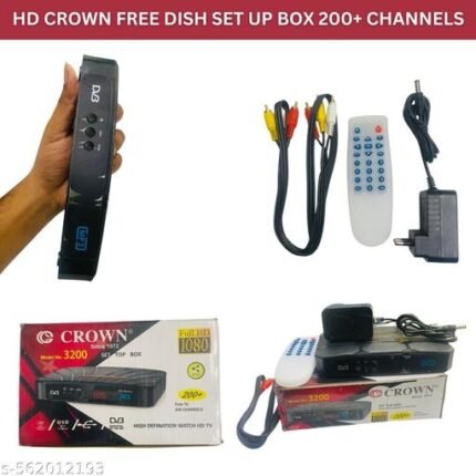 CROWN Full HD Free Dish Set Top Box | 200+ Free Channels | MPEG2/MPEG4 | AV Output | DVB-S2 Satellite Receiver (Random Color)