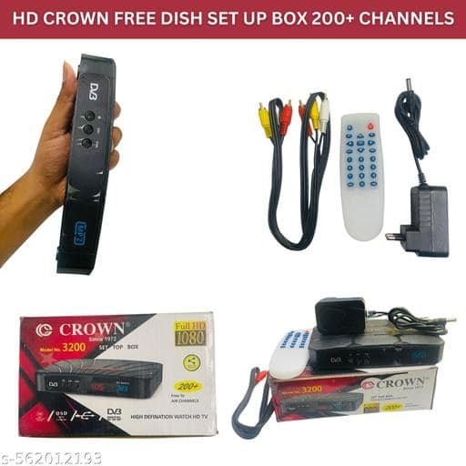 CROWN Full HD Free Dish Set Top Box | 200+ Free Channels | MPEG2/MPEG4 | AV Output | DVB-S2 Satellite Receiver (Random Color)
