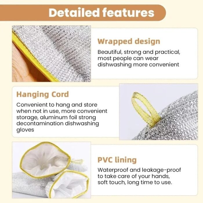 Steel Dish Washer Gloves Non Scratch Kitchen Cleaning (Buy 1 Get 1 Free) - Image 3