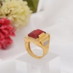1 Gram Gold Plated Red Stone with Diamond Antique Design Ring for Men - Style B435 - AmazingBaba