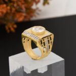 1 Gram Gold Plated Wihte with Diamond Glamorous Design Ring for Men - Style B379 - AmazingBaba