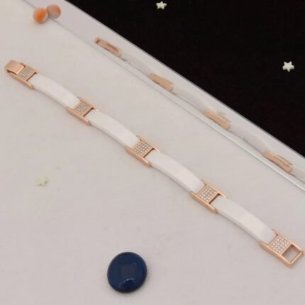 White & Rose Gold with Diamond FinelyCeramic Bracelet - Style C446 - AmazingBaba