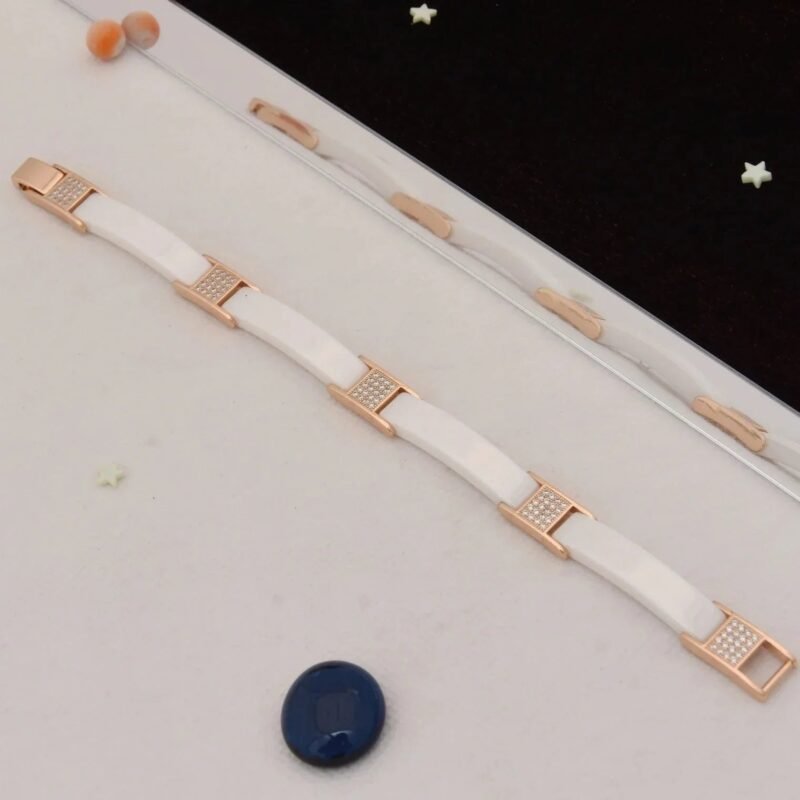 White & Rose Gold with Diamond FinelyCeramic Bracelet - Style C446 - AmazingBaba