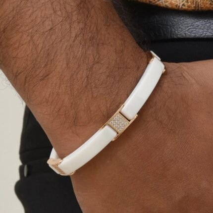 White & Rose Gold with Diamond FinelyCeramic Bracelet - Style C446 - AmazingBaba