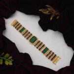 Green Stone Rudraksh with Diamond Best Quality Gold Plated Bracelet for Men - Style C727 - AmazingBaba