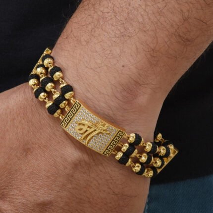 Maa Finely Detailed Design Gold Plated Rudraksha Bracelet for Men - Style C770 - AmazingBaba