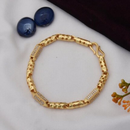 Etched Design with Diamond Best Quality Gold Plated Bracelet for Men - Style C643 - AmazingBaba