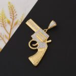 Gun with Diamond Sophisticated Design Gold Plated Pendant for Men - Style B718 - AmazingBaba