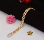 1 Gram Gold Plated with Diamond Design High-Quality Bracelet for Men - Style C778 - AmazingBaba