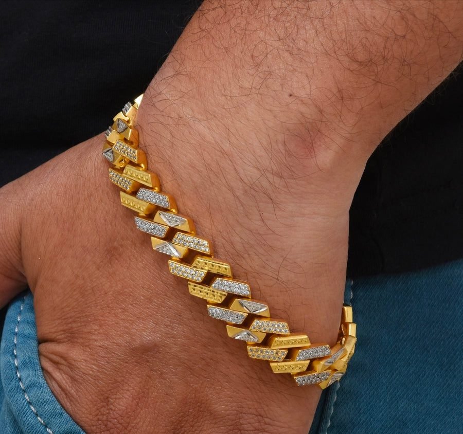 IMG-20230929_124941 1 Gram Gold Plated with Diamond Design High-Quality Bracelet for Men - Style C778 - AmazingBaba