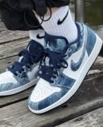 Nk Air Jordan 1 Low denim blue shoes - Image 3