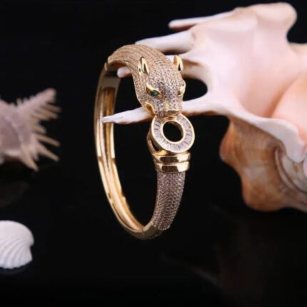 Jaguar Diamond Bracelet Kada Unique Design Gold Plated for Men - Style A023 - AmazingBaba