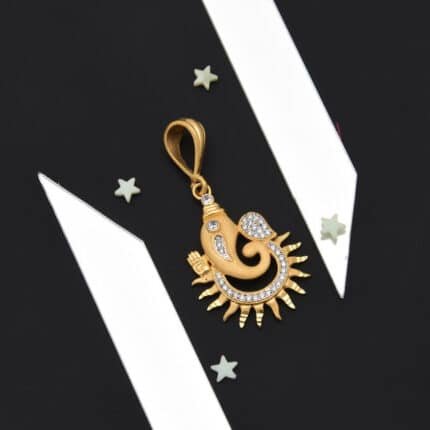 1 Gram Gold Plated Ganpati with Diamond Finely Detailed Design Pendant - Style B481 - AmazingBaba