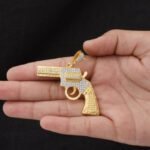 Gun with Diamond Sophisticated Design Gold Plated Pendant for Men - Style B718 - AmazingBaba