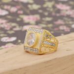 1 Gram Gold Plated Wihte with Diamond Glamorous Design Ring for Men - Style B379 - AmazingBaba